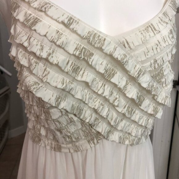 Laura Plus Off White Chiffon Ruffle Gown Size 14 Bridal Black Tie Formal - Picture 7 of 8